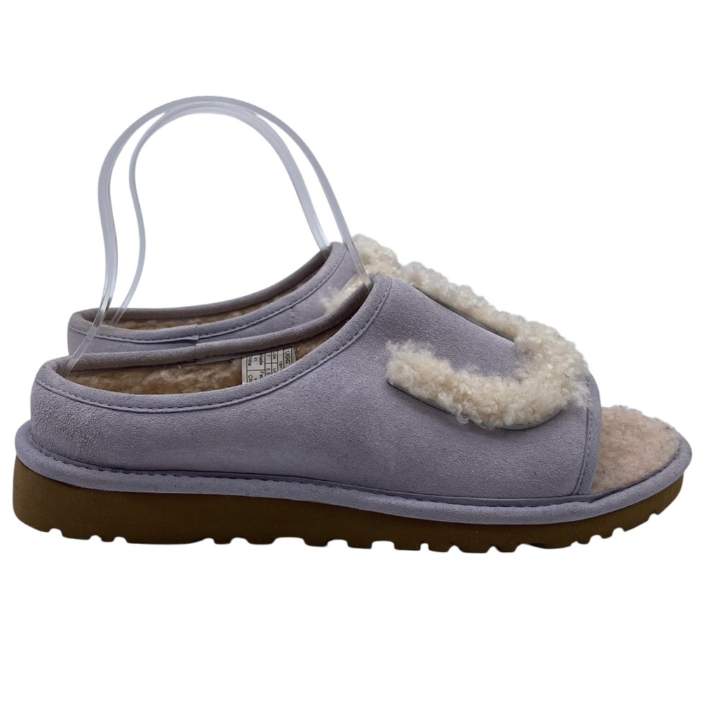 UGG Womens Slide Slippers Sz 7 Lilac Purple Leather Sheepskin Wool Flat Sandals - Picture 3 of 10